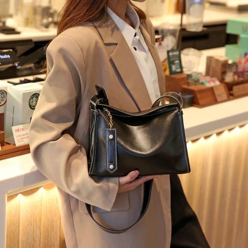 

Women Soft Cow Leather Commute Crossbody Bags Female Cowhide Large Capacity Underarm Shoulder Bag Ladies Luxury Designer Handbag 27x11x18cm чёрный