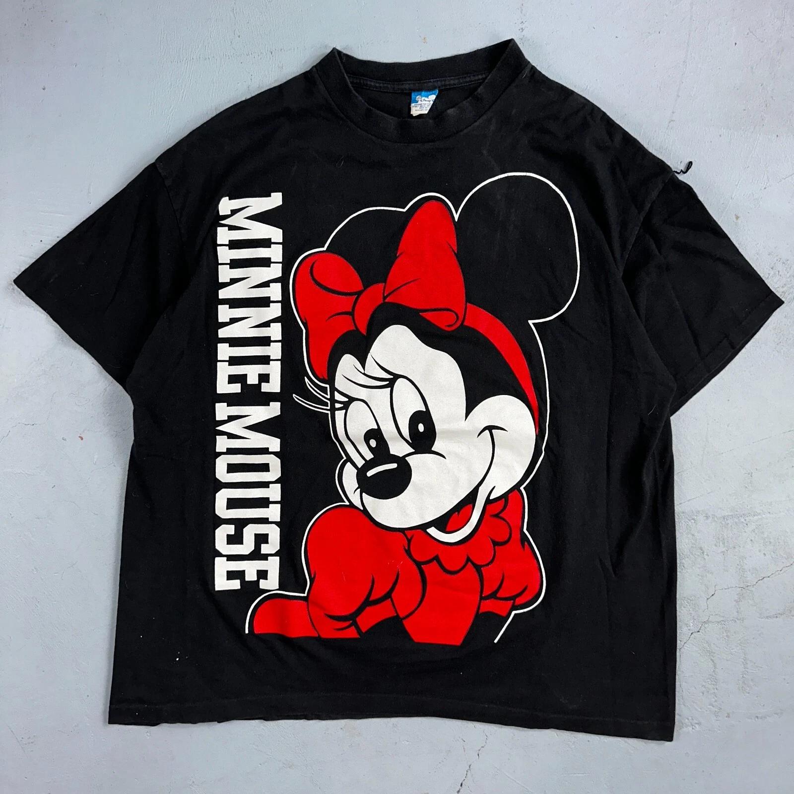 Disney Minnie Mouse 80s AOP VTG T Shirt Big Print Mickey 4XL Black Rap Style M