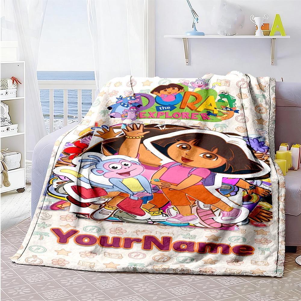Dora Explorer Customize Text Blanket Multi-purpose Personalized Blanket Ultra-Soft Suitable for Couch Living Room Bedding Home Decor for All Occasions