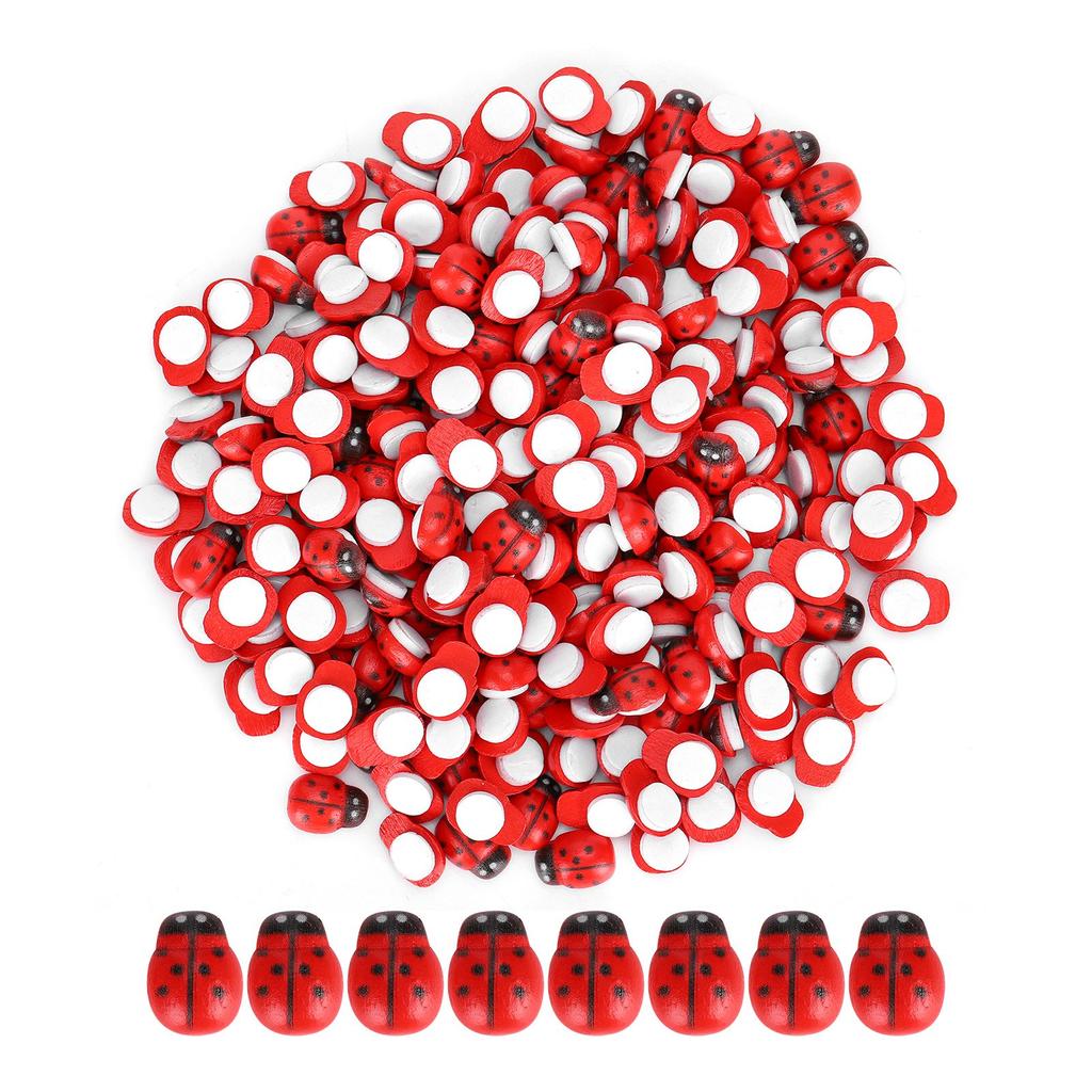 300Pcs Wooden Ladybugs Simulation Tiny Landscape Crafts Scrapbooking DIY Decoration Accessories