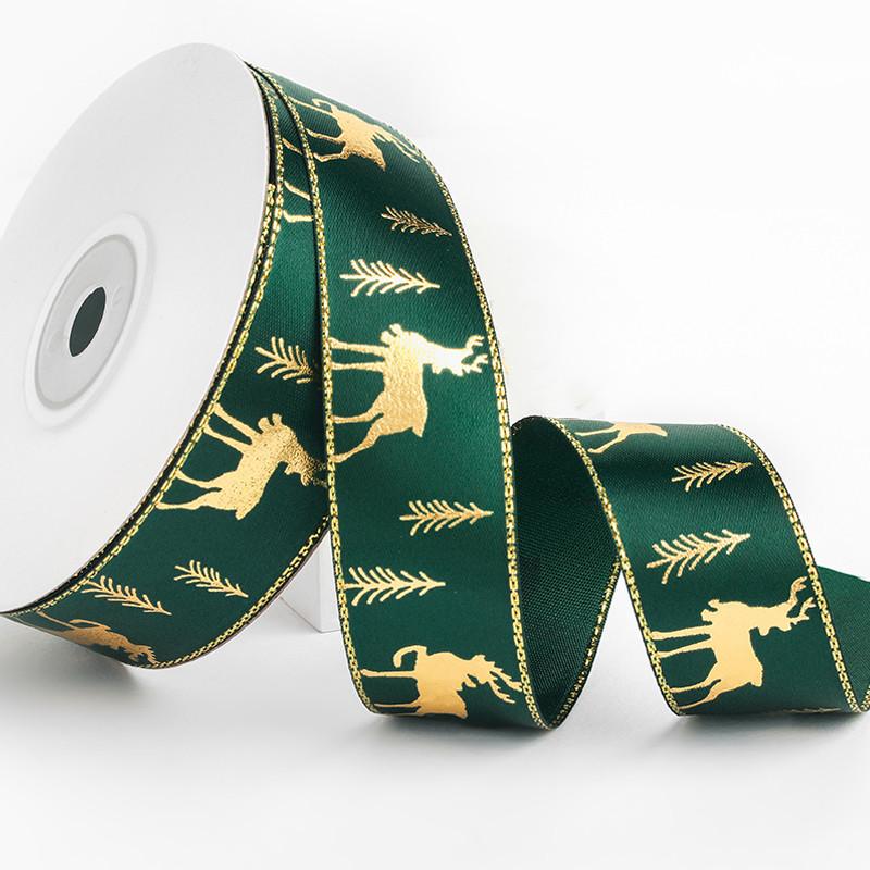 Bronzing Weihnachtsbänder Bedruckte Polyesterbänder für Schleifen Geschenkbox Verpackungsband DIY Weihnachtsdekoration Basteln