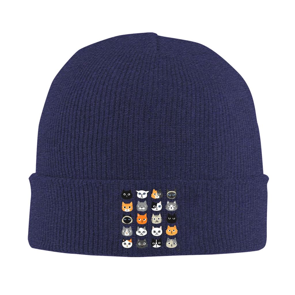 Assorted Cat Faces  Cute Quirky Kitty Cat Drawings Warm Knitted Cap Winter Knit Bonnet Hat Skullies Beanies  Caps for Unisex