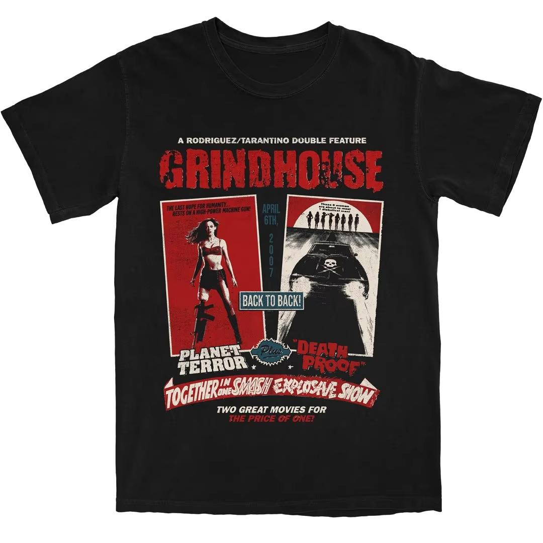 Grindhouse Double Feature Planet Terror Death Proof Tarantino Rodriguez Horror Sci Fi Streetwear Cotton T Shirt M