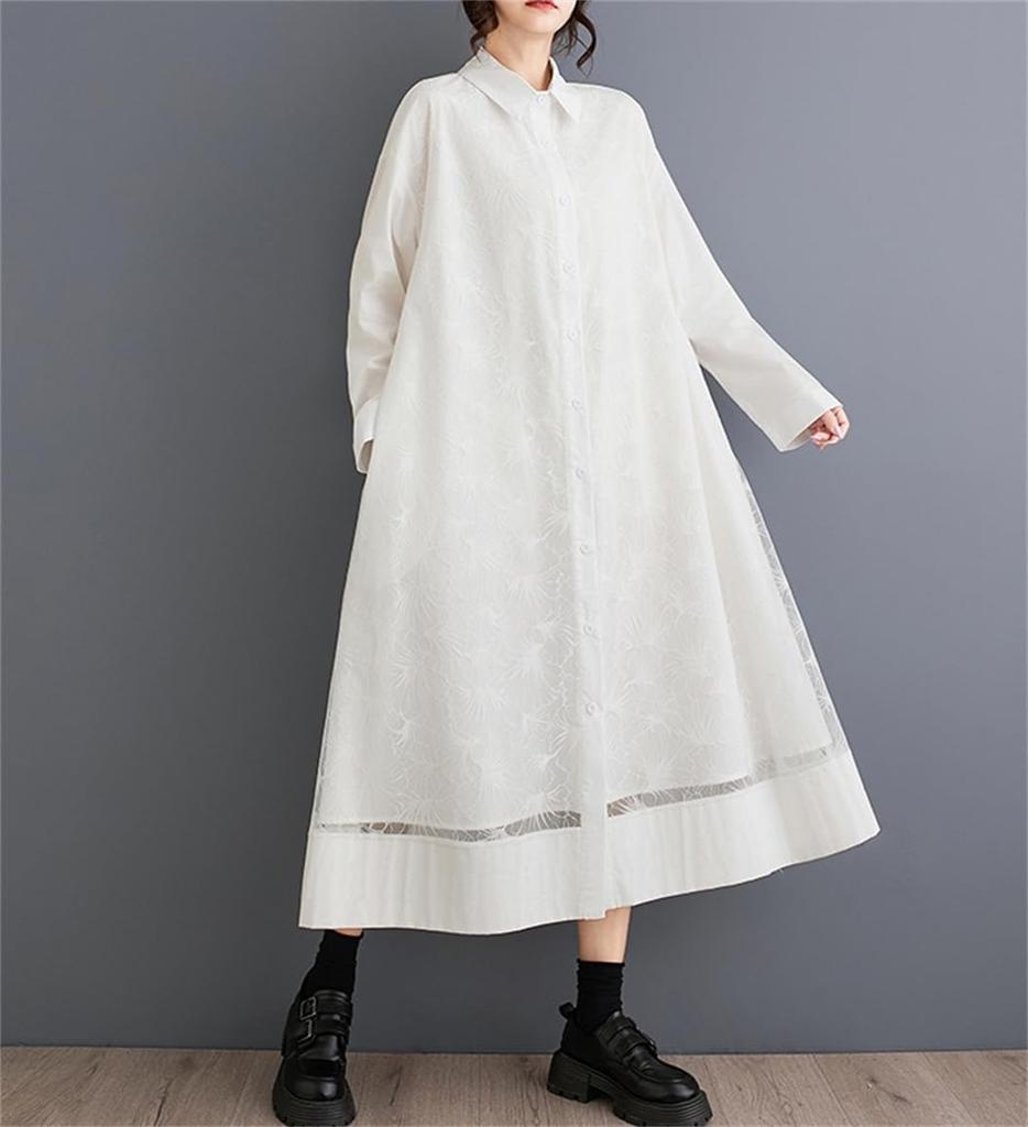 Shirt Long Midi Loose Long Midi Popular One Size Fits [Mouhoukyo] Spring/Autumn Dress, Women's Dress, Sleeve, Length, Fit, Length, Length, Tulle,