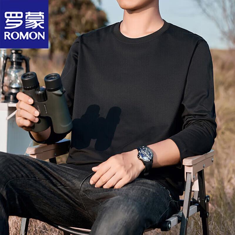 ROMON Men's Essential Solid Long Sleeve Round Neck T-Shirt