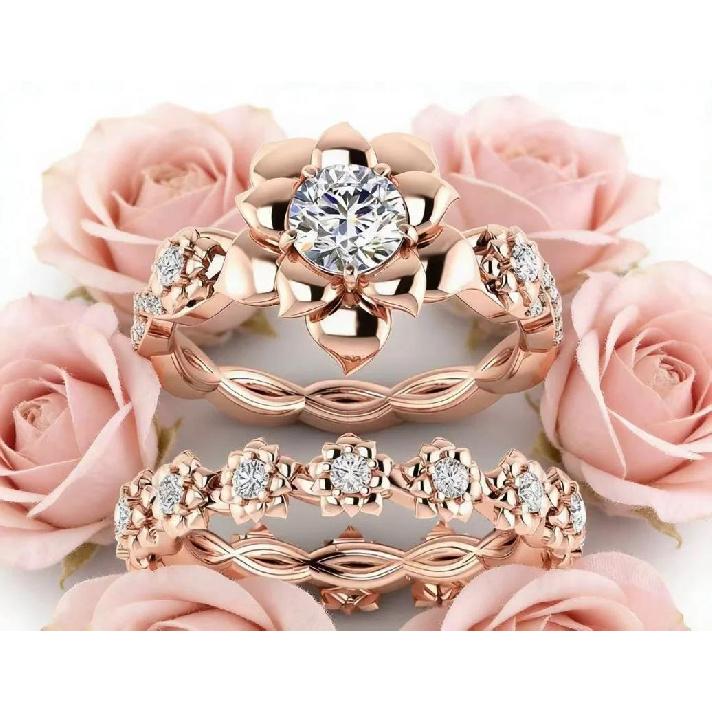 New European and American Style Couple Rings Gold-Plated Flower Ring Sets Wholesale
