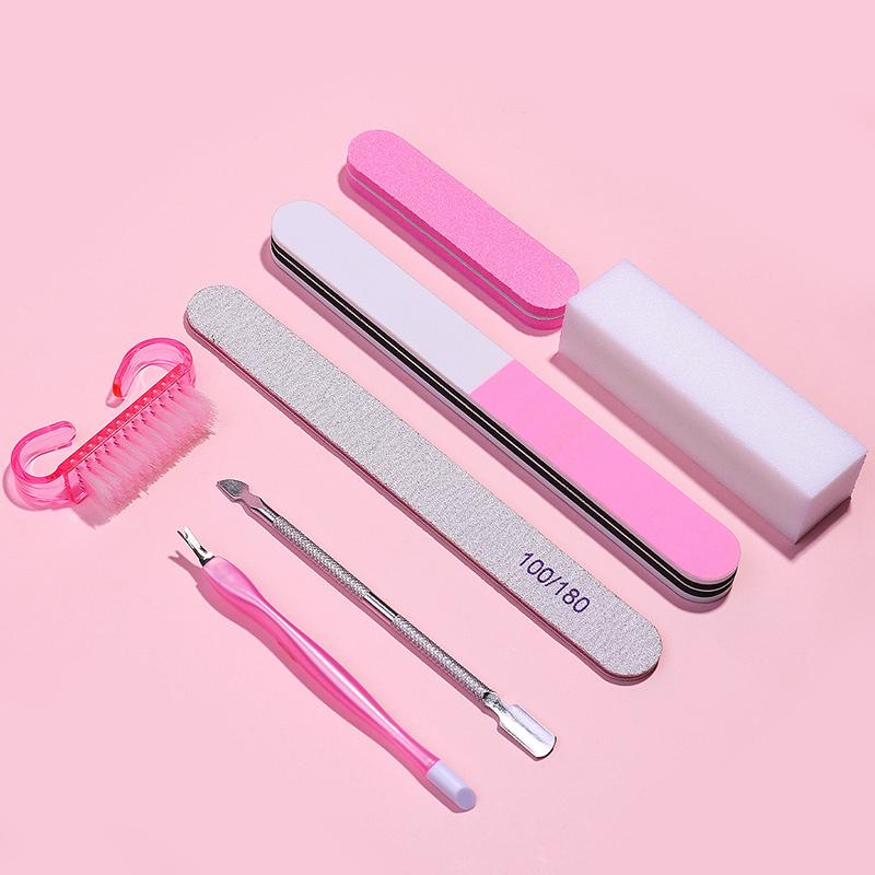 7pc Nail Care & Nail Art Tool Set For Polishing Cleaning Dead Skin Removal 100/180 Grit Double Sided Sanding Block Grinding File
