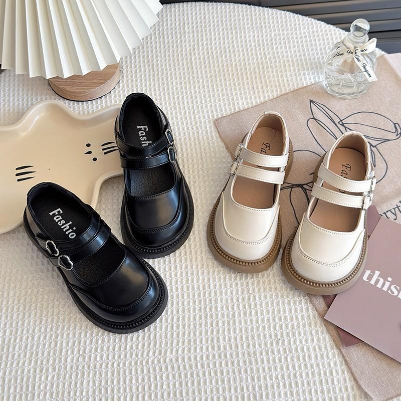 Children's Round-toed Thick-soled Leather Shoes for Summer Retro British Style Korean Cute Japanese Mary Jane Shoes