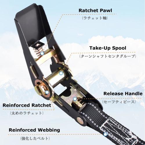 YAPJEB Ratchet Tie-Down Belt, 800kg Breaking Load, 25mm Width, 1m, 2m, 3m, 5m, Lashing Belt, Cargo Tie-Down Strap, Reflective, Multi-Purpose, for Movi