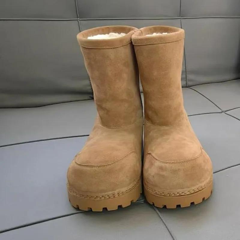 Modne Nowe Śniegowce na Grubej Podeszwie dla Kobiet z Dużą Główką Wygodne Zimowe Buty dla Kobiet Grube Ciepłe Bawełniane Buty dla Kobiet 2024