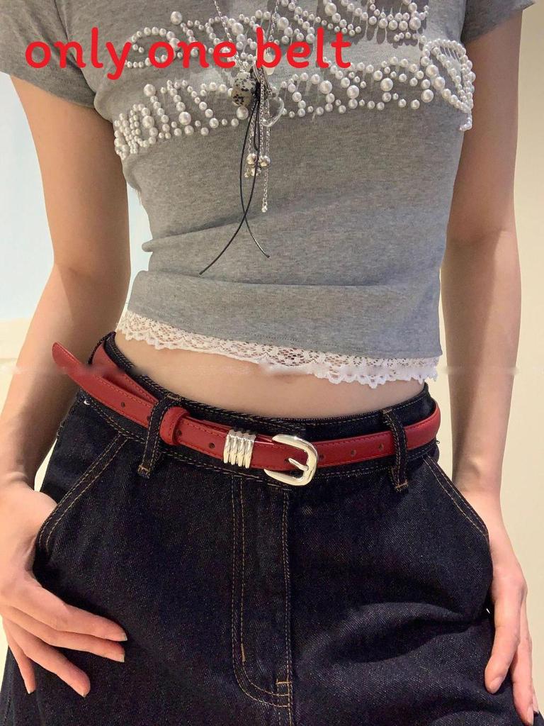 Pu Leather Thin Waist Belt For Women With Alloy Buckle For Denim And Dresses