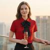 Short Sleeve Blouse for Women Ruffle Front Button Down Shirt with Bow Tie Neck and Classic Fit for Office Work