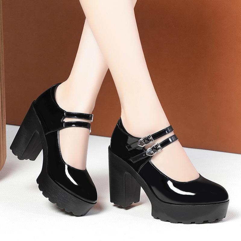 

5.5см Модные Удобные Мэри Джейн из Мягкой Кожи на Платформе с Двойной Пряжкой в Форме Сердца Туфли Весна 2025 Женские Туфли на Среднем Блочном Каблуке 41