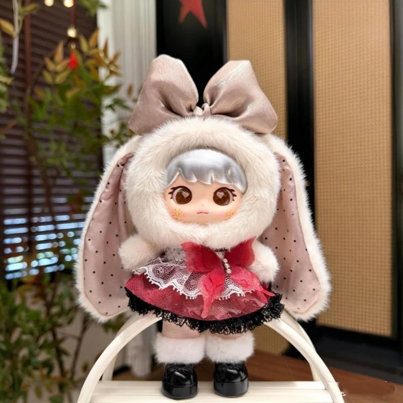 Cute Fluffy Bunny Ear Plush Vinyl Doll Keychain Bag Charm Pendant Soft Fuzzy Fabric Lace Dress Girls Birthday Gifts
