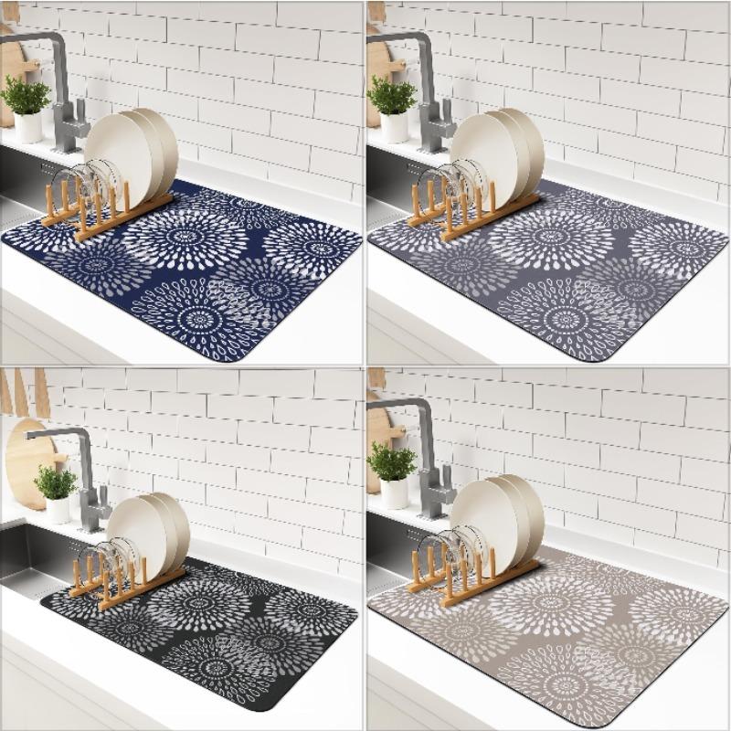 Dish Drying Mat Super Absorbent Kitchen Counter Rubber Backing Draining Easy to Clean Accessories Rack Pad for Countertops Sinks