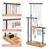 3 Tier Jewelry Organizer Stand Metal Extendable Necklace Holder Display with Wooden Base for Earrings Bracelets Rings Room Decor