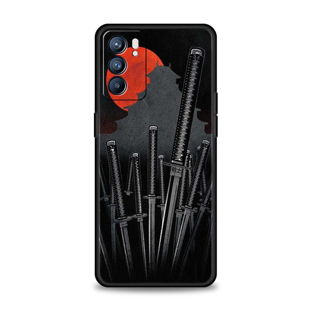 Japonské Bushido Samurajské puzdro pre Oppo Find X6 X5 A54 A53 A52 A9 2020 A15 A95 A17 A16 A76 A74 A57 Reno7 Reno6 Pro Plus 5G Kryt