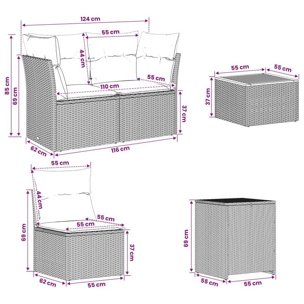 Sofa Set 8 Pieces Beige and Light Gray Poly Rattan and Steel