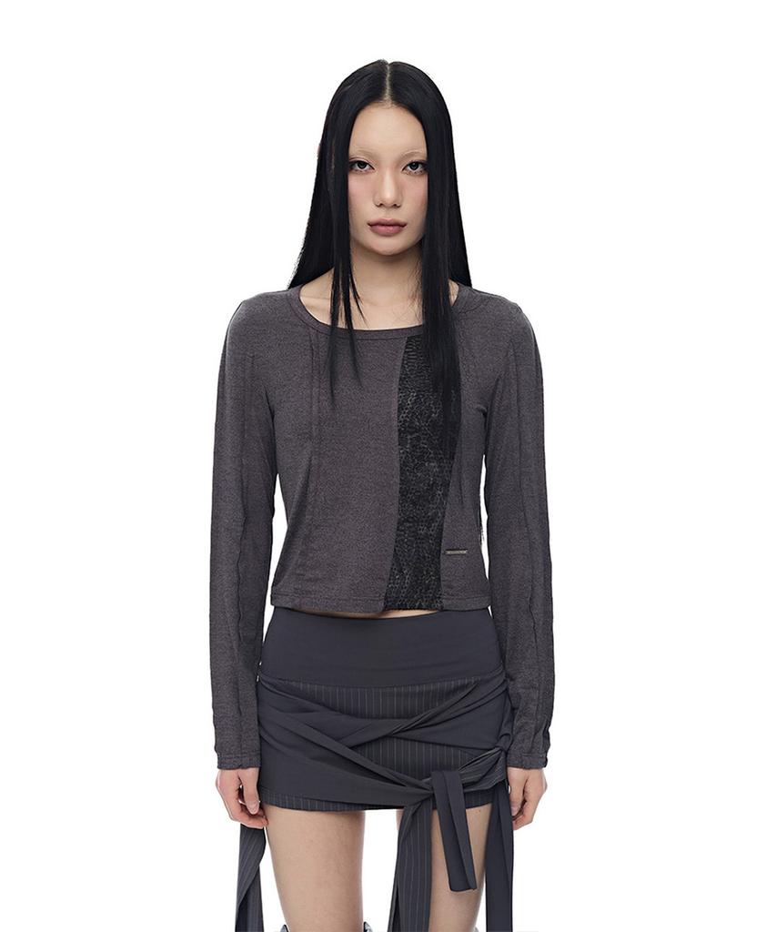 HALF DEVIL US Panel Cut Crop T-Shirt_Charcoal