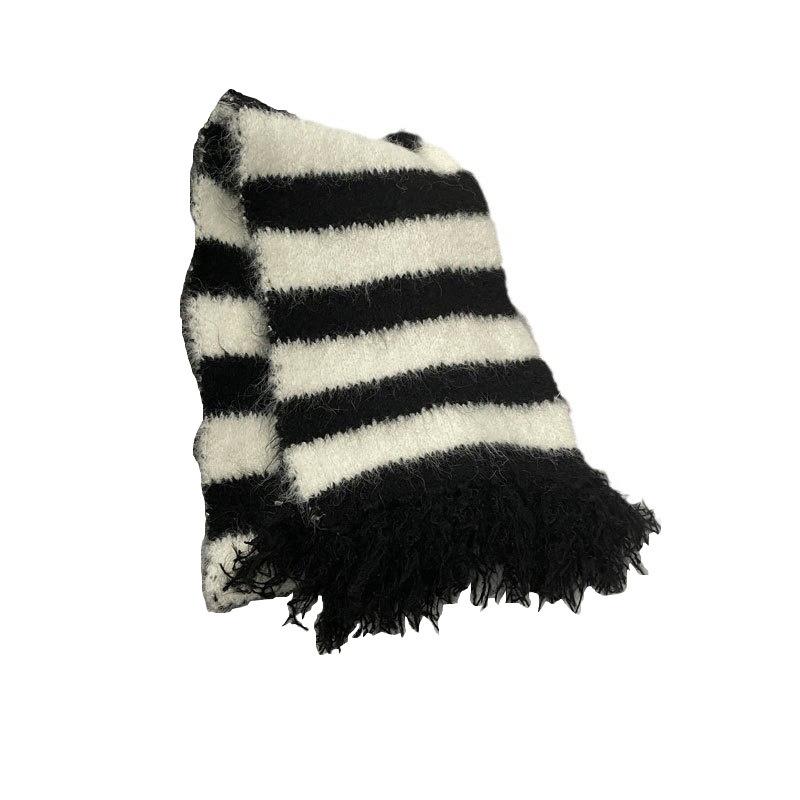 Korean Quality Striped Tassel Fashion Scarf Autumn and Winter All Match Warm Knitted Imitation Cashmere Scarf