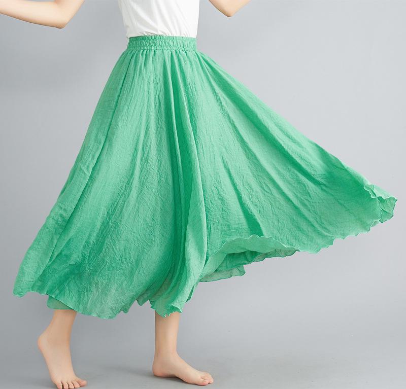 Plus Size Cotton Linen Midi Skirt - 42 Colors, Solid A-Line Style, 2 Yards Long.