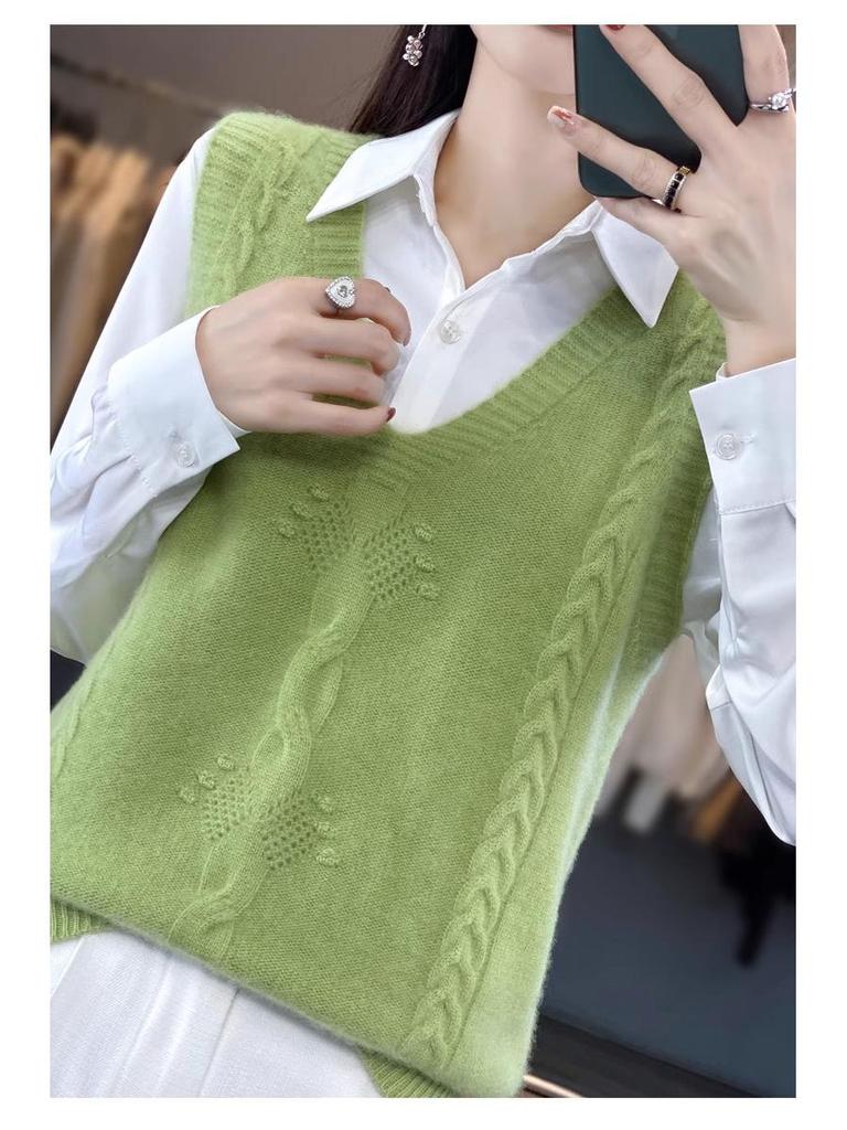 Women's V-Neck Knit Sweater Vest - Sleeveless, Loose Fit, Autumn/Winter Fashion