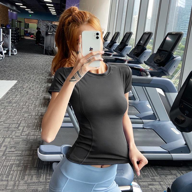 1011 Summer New Slim Yoga Clothing Sports Fitness Clothing Skinny Running Outdoor Top Skinny Women's Short Sleeves
