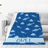 Cartoon Shark Blanket Custom Name Personalized Flannel Baby Blanket For Sofa Soft Birthday Gift Customized Blankets For Boys