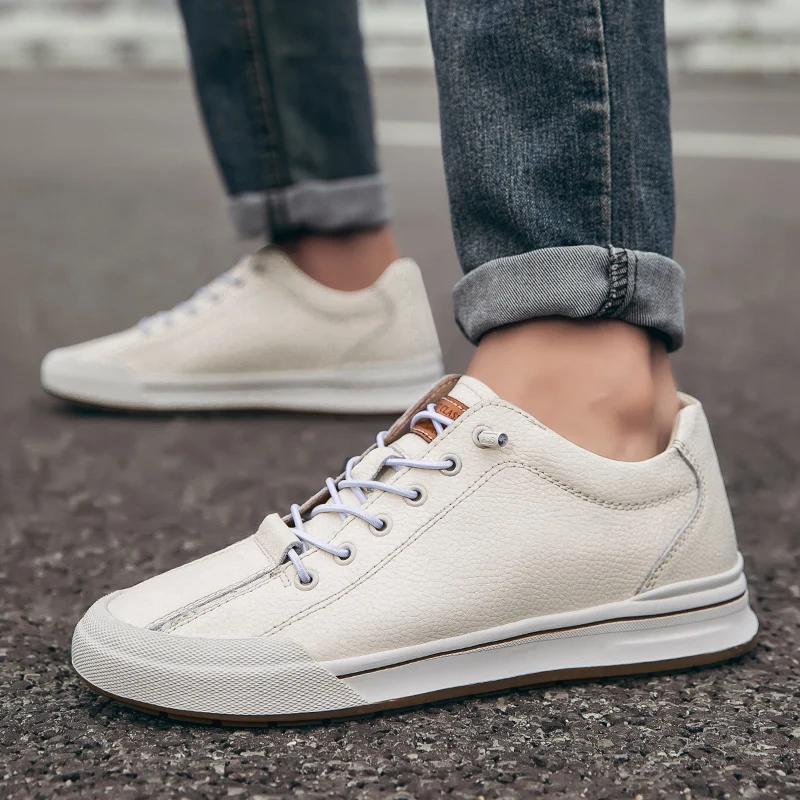 Fashion Mens Sneakers Genuine Leather Casual Outdoor Shoes Male Non-Slip Fashion Luxury Brand Footwear Quality Handmade White Shoe Men