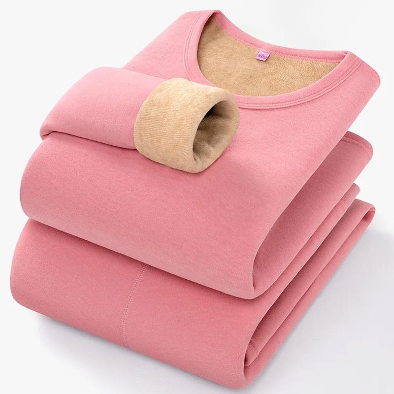 Thick Fleece Lined Thermal Underwear Set Men Women Winter Warm Long Sleeve Top Pants