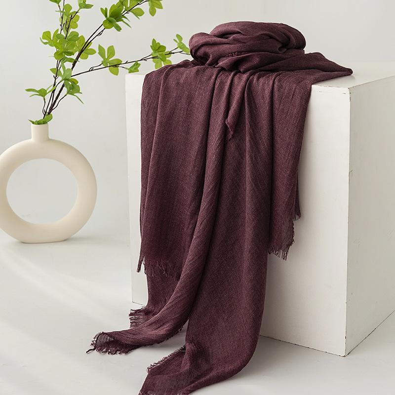 Spring & Summer Lightweight Sunscreen Shawl: Imitation Cotton-Linen, High-End Silk Gauze Scarf, Solid Color for Women