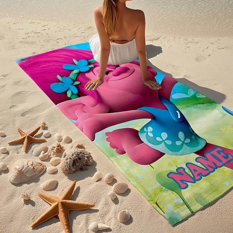 Custom Name Ultra-Soft Beach Towel with Trolls Theme,Ideal for Pool - Camping, Diving - Perfect Travel Essential, Vibrant Beach Towel.