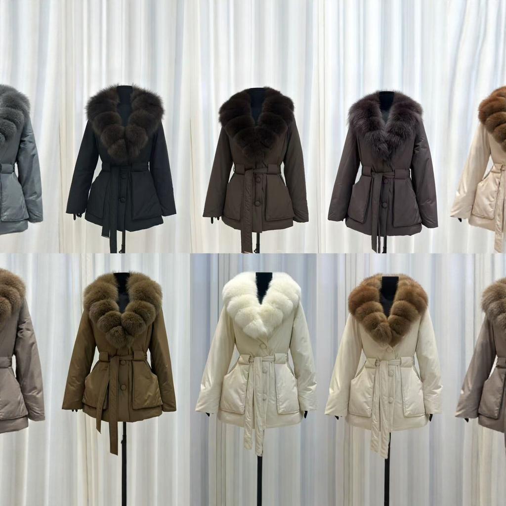 Avrupa kış yeni doğal tilki kürk yakalı kaz tüyü mont kadın kısa moda bel kalınlaştırılmış sıcak ceket