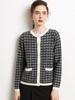 Women's Color Block Cashmere Cardigan – Autumn/Winter, Round Neck, Long Sleeve, Loose Fit with Pockets.