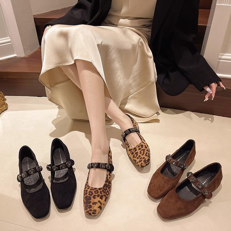 Suede Thick Heel Inner Height Increase Mary Jane Shoes Women's Spring and Autumn New Temperament Versatile Word with Rhinestone Single Shoes