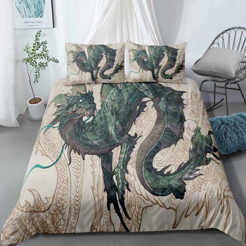 Dragon Duvet Cover King Queen Japanese Exotic Bedding Set Ancient Mythical Animal Comforter Cover 2/3pcs Polyester Quilt Cover