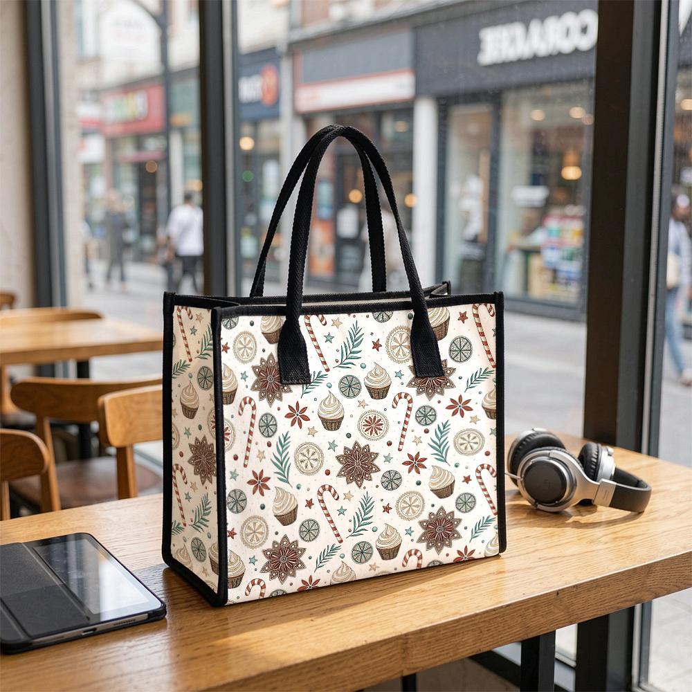 Christmas Pattern Tote Bag Portable Large Capacity Casual Handbag for Daily Use