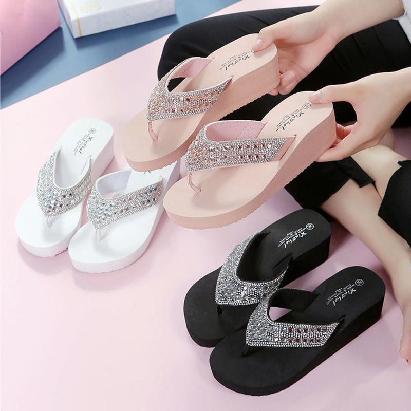 Damen Flip-Flops Gehobene Stollen H Dicke Sohle Weiche Sohle Baeta Rutschfest Strand Outdoor Hausschuhe Gummi EVA Material Flip-Flops