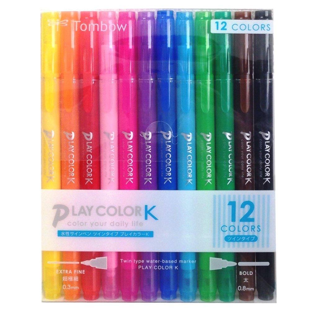 

Tombow Play Color K Sign 12 цветов Толстые Сверхтонкие Двусторонние Ручки на водной основе GCF-011, (Тип 0,8 мм и 0,3 мм)