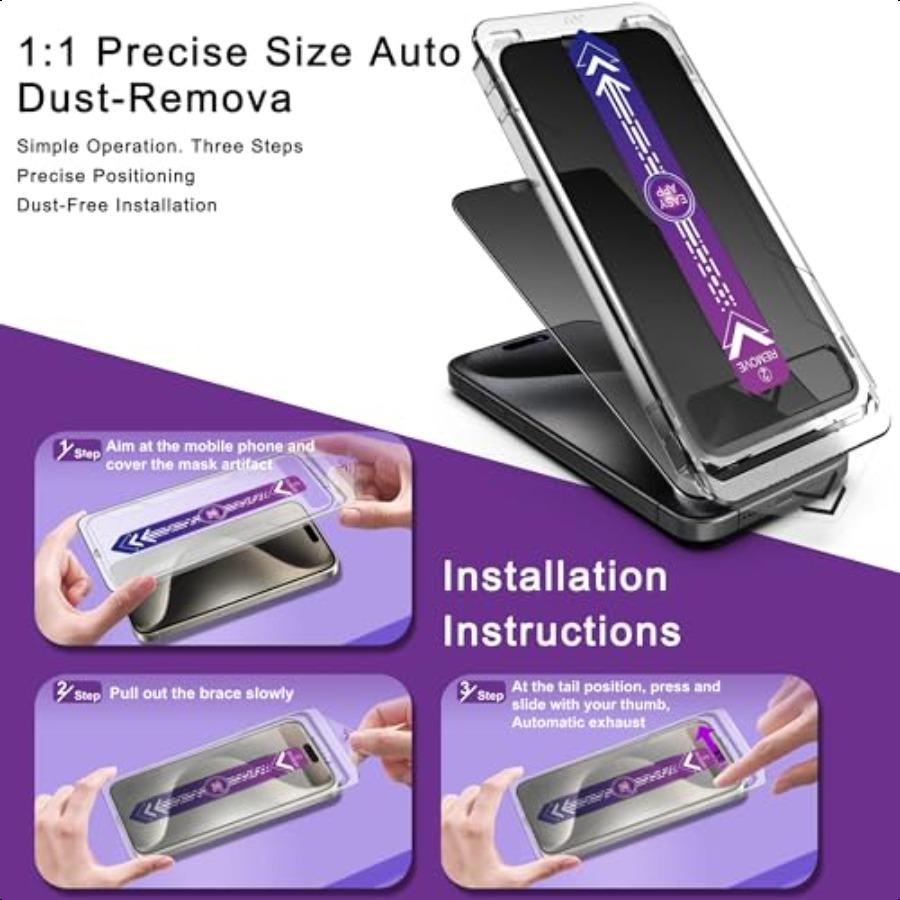 2Pack Matte Privacy Screen Protector for iPhone 16 15 14 Pro 6.1Inch Auto Dust Removal No Bubbles AntiSpy Tempered Glass Film E