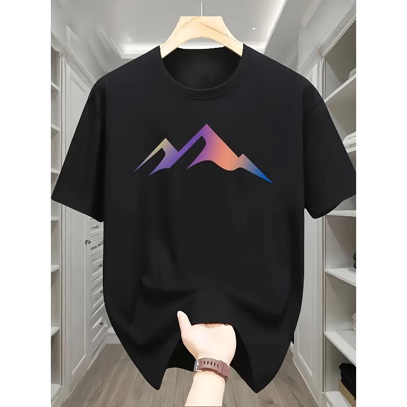 

The Short-Sleeve Men s T-Shirt Displayed Features a Vibrant Gradient Mountain Pattern, Embodying a Sense of Natural Artistry And Minimalist Fashion 4XL чорний