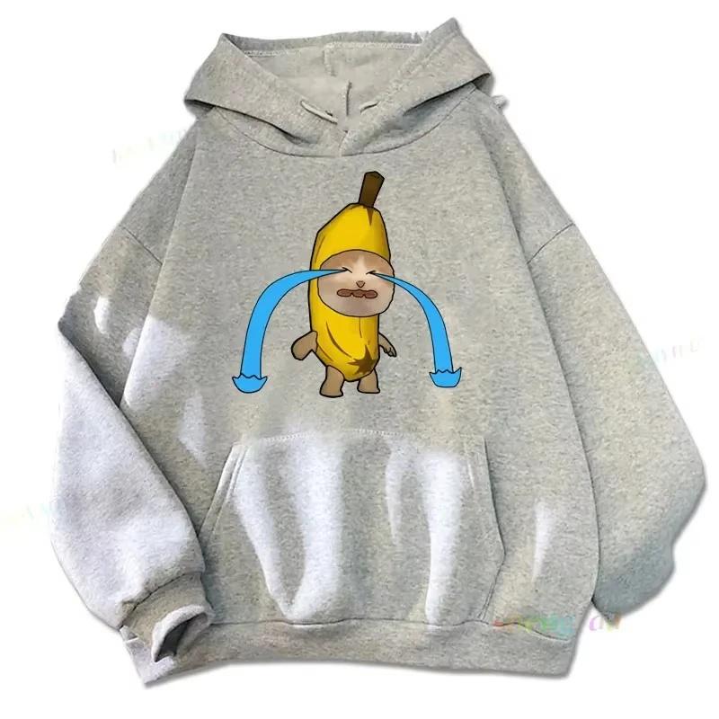 Autumn and Winter Funny Banana Cat Print Cotton Hoodie Sweatshirt Streetwear Autumn Winter Jumper