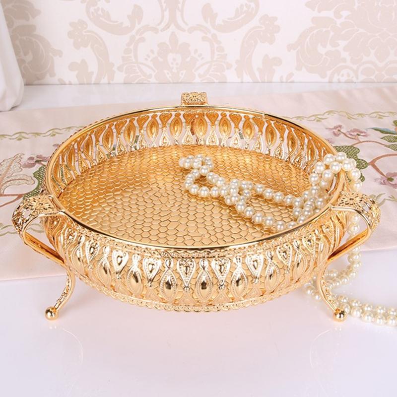 Tavă Europeană Metalică pentru Servit Fructe Cutie de Depozitare Farfurie Multifuncțională Nuntă Petrecere Ceai Suport de Afișare X3UC