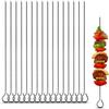 Kebab Skewers, 30 Pcs 12 Inch Stainless Steel Barbeque Skewers, Reusable BBQ Grilling Kabob Skewer with Ring-Tip Handle for Chicken, Fruit, Vegetable