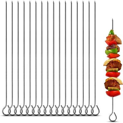 Espetos para Kebab, 30 Peças 12 Polegadas de Aço Inoxidável para Churrasco, Espetos Reutilizáveis para Grelhar Kabob com Cabo de Ponta em Anel para Frango, Frutas, Vegetais