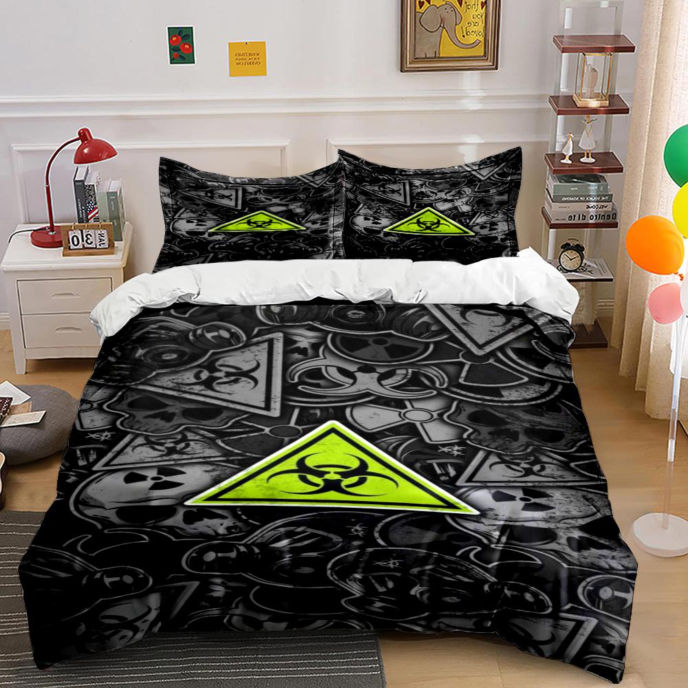 Biohazard Symbol & Skulls Dark Design Bedding Set (1 duvet cover, 2 pillowcases, duvet not included) sofas