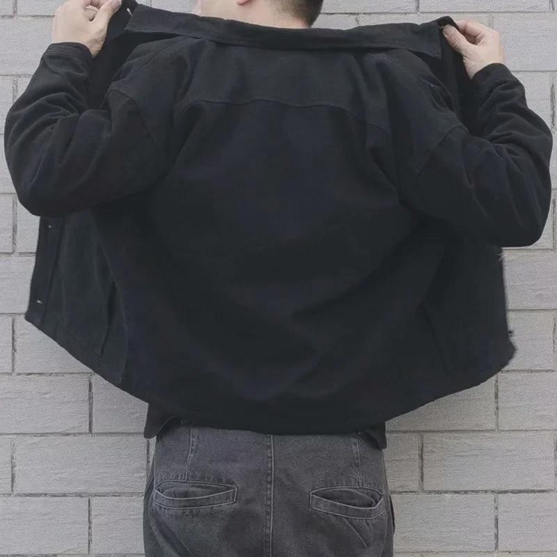 Jachetă retro din denim pentru bărbați, mărime mare - casual, durabilă, îmbrăcăminte de lucru rezistentă la uzură, de primăvară/toamnă