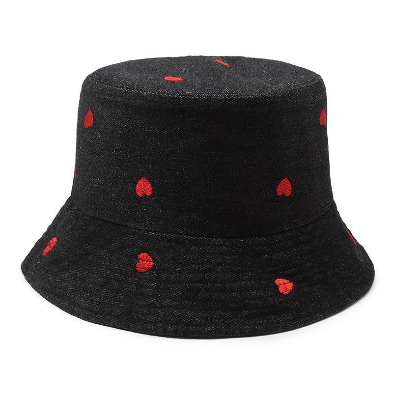 

RICYGVM Embroidered Cherry Fisherman Hat for Women Cowboy Hats Korean Girls Blue Denim Bucket Cap Fashion Sunshade Basin Caps one size
