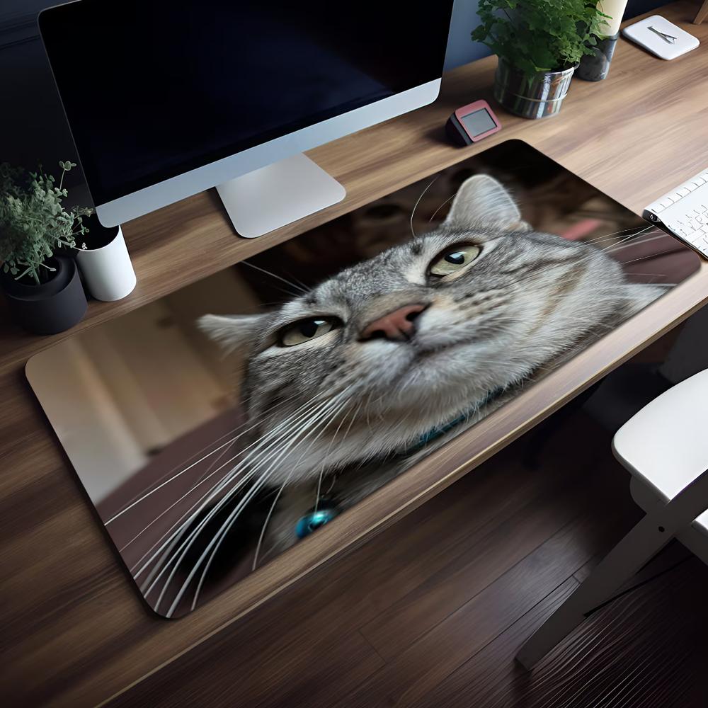 Gaming Mouse PadLarge Desk MatAntislip Rubber Base Stitched Edges Funny Cat Watermelon Art Print Extended Office Gamer Mat