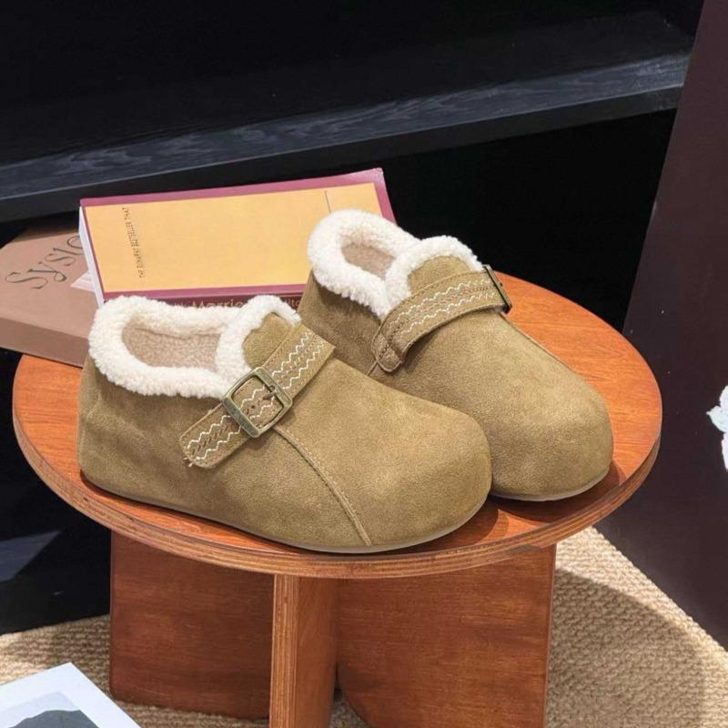 Retro Inner Height Increase and Velvet Women's Autumn and Winter New Versatile Lazy One-pedal Flat Beanie Shoes